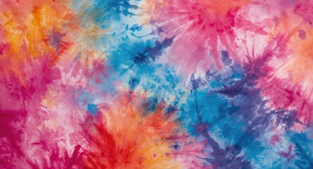 Dynamic tie dye fabric wall covering featuring saturated primary colors