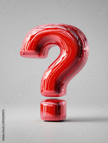 Shiny red question mark icon representing questions and curiosity. Perfect for FAQ visuals, support concepts, and problem solving graphics.
