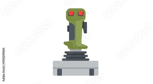 Green Joystick Control with Red Lights, Isolated on White Background