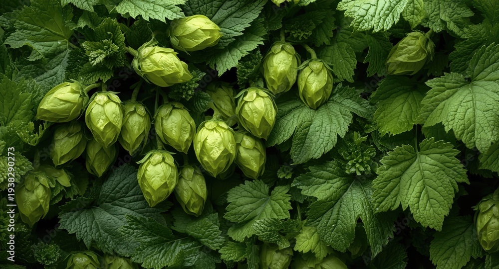 Fototapeta premium Bright composition highlighting verdant hops and lush botanical textures