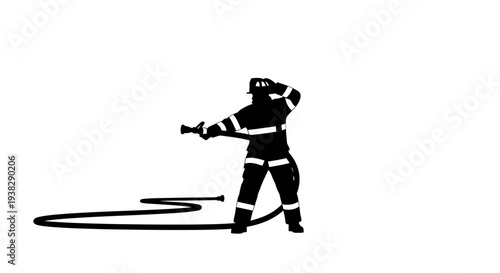 Firefighter Silhouette Spraying Water with Hose