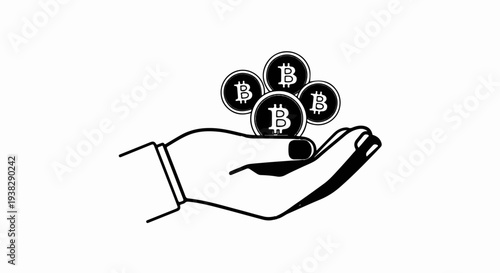 Hand holding multiple bitcoins, symbolizing digital currency