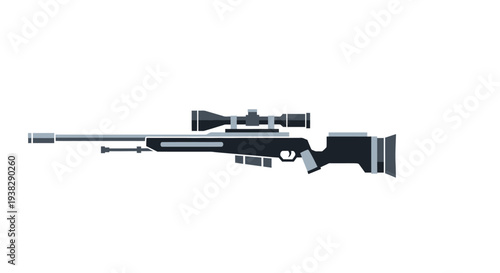 Modern Sniper Rifle with Scope and Bipod, Isolated on White