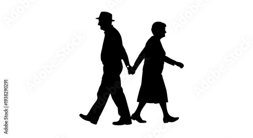 Elderly Couple Holding Hands Silhouette Walking Together