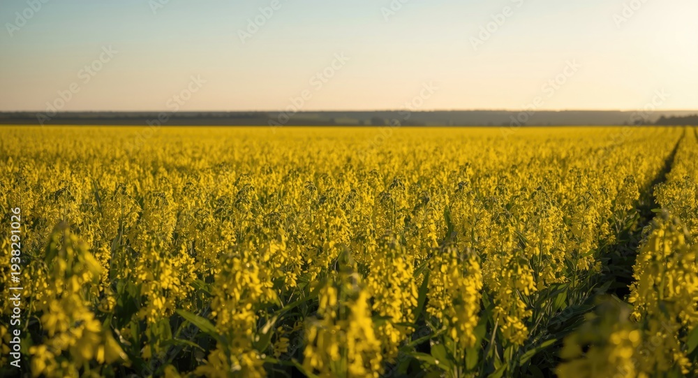 Fototapeta premium Blossoming rapeseed field emphasizing biodiesel and oil production value including copy space