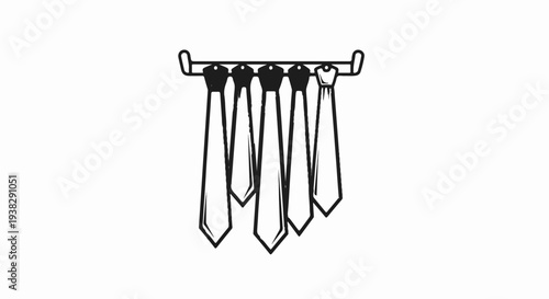 Five dark ties hang from a rack