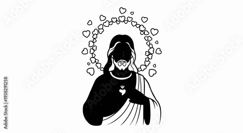 Sacred heart figure with halo of hearts