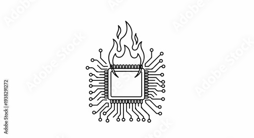 Microchip with flames emanating from its center