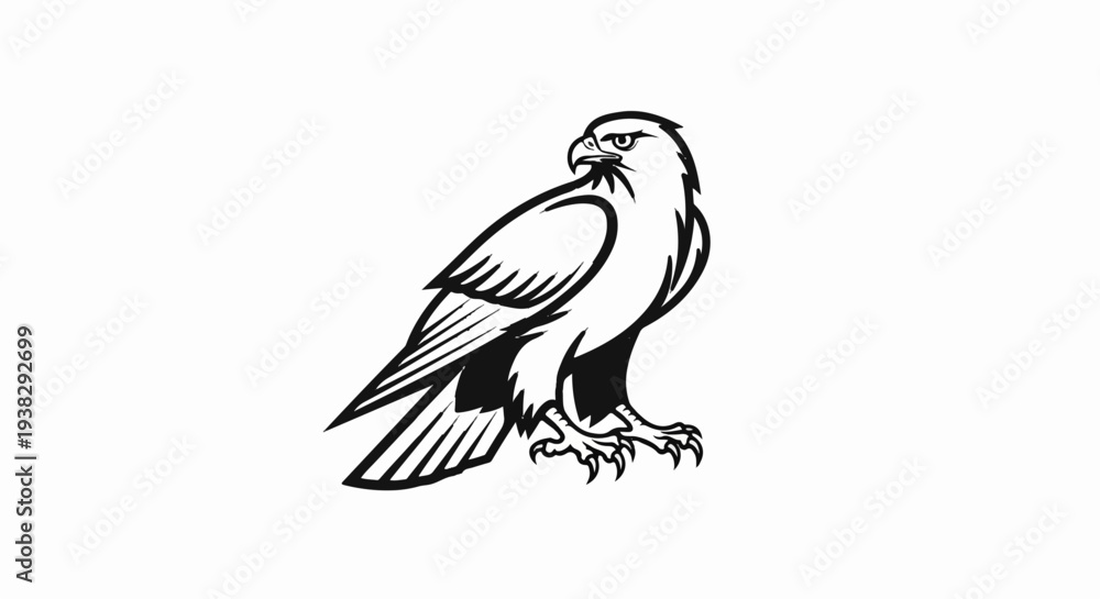 Fototapeta premium Stylized black and white depiction of a raptor bird on a white background