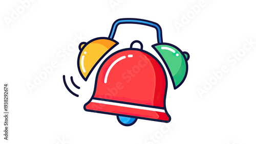 Red Bell Ringing with Colorful Clappers on White Background