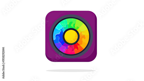 Color Wheel Icon with Rainbow Palette on Purple Background