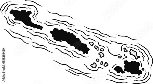 Stylized illustration of an archipelago with islands and surrounding waves