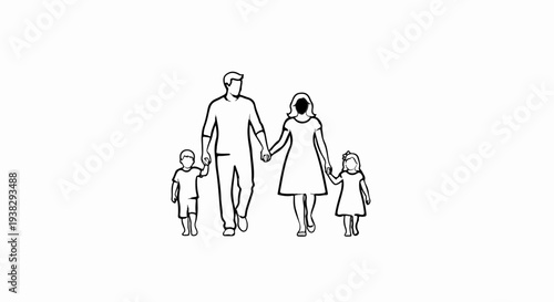 Stylized outline of a family walking hand in hand
