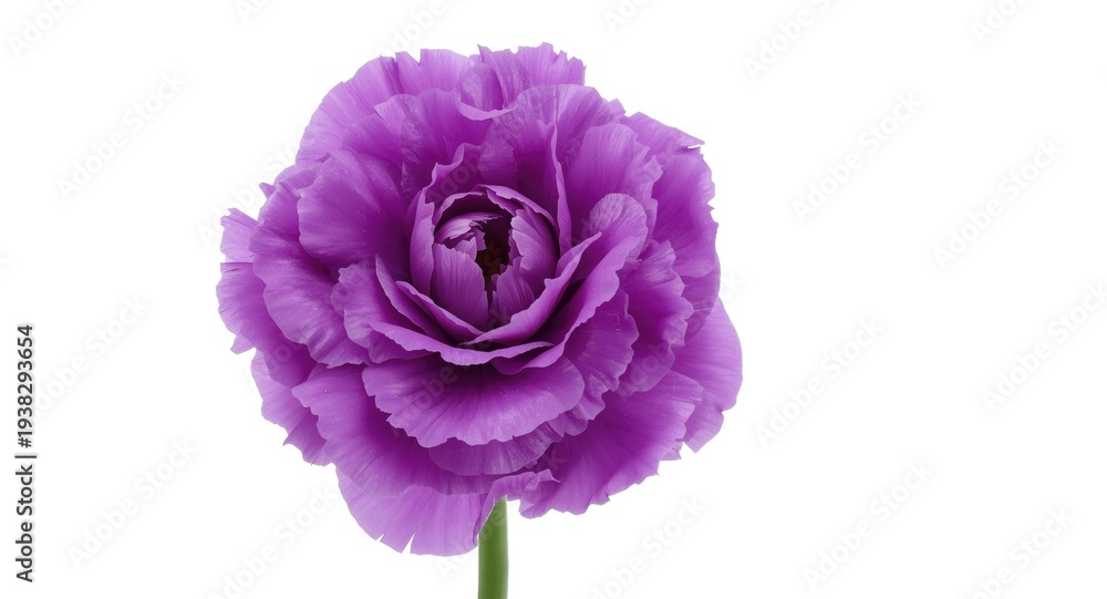 Fototapeta premium Beautiful purple carnation bloom on clean white backdrop