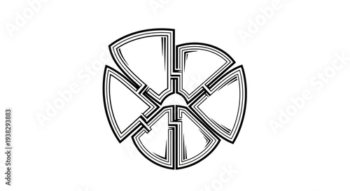 Simple black and white pie chart divided into six equal sections.