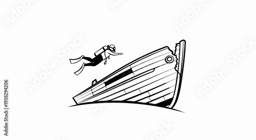 Diver exploring a partially submerged shipwreck