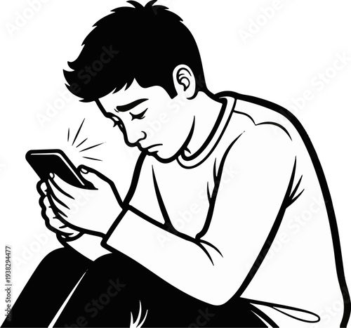 Young person engrossed in a mobile phone screen, looking down