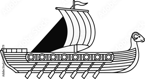 Stylized Viking longship with a ram's head prow and sail