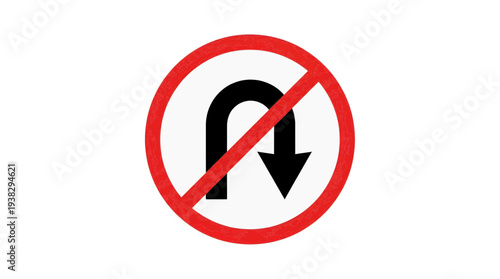 Clear red and white circular road sign strictly prohibiting U-turns, designed to enhance traffic safety and ensure adherence to driving regulations