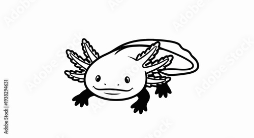 Cute cartoon axolotl with feathery gills and a smiling face