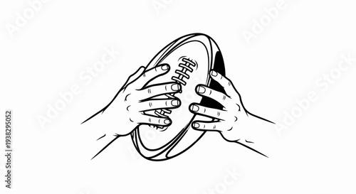 Two hands gripping a rugby ball for a toss or pass