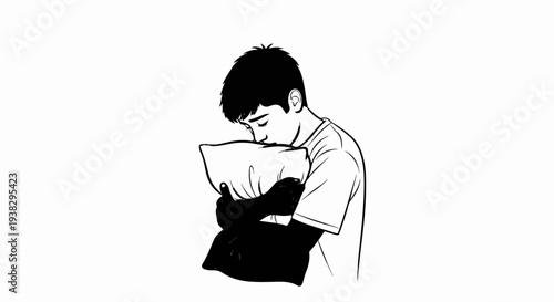 Young person embracing a pillow with closed eyes