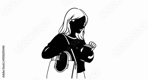 Young woman with blonde hair and a stylish handbag checking her watch