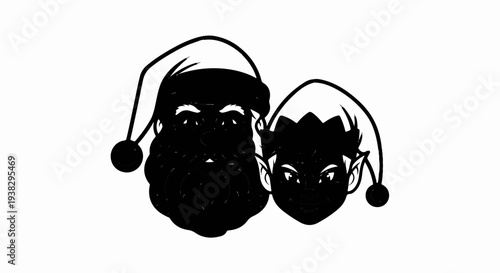 Two characters with pointy hats and festive attire, one with a beard