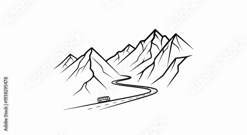 Winding road leads through majestic mountains with a bus