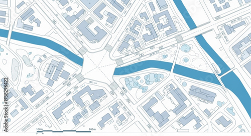 Urban Map with River and Roads.