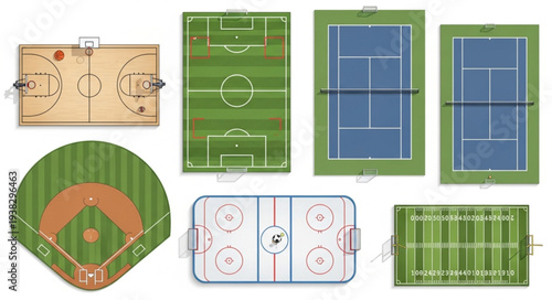 Collection of Various Sports Fields and Courts Top View.