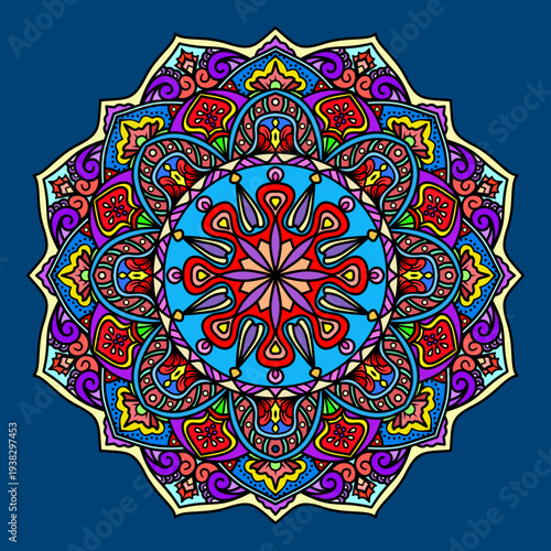 Vibrant mandala with intricate floral patterns, Vintage decorative elements. Oriental pattern, vector illustration, Islam, Arabic, Indian, Moroccan, Spain, Turkish, Pakistan, Chinese, mystic, ottoman