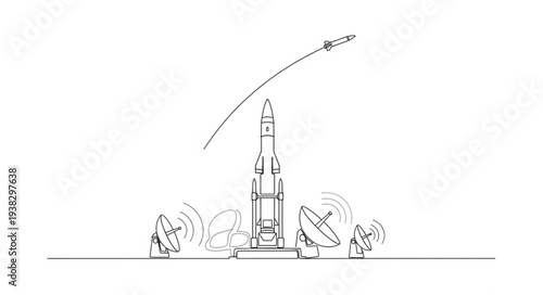 Tower with Rocket Launching into Space.
