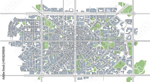 Urban City Map with Green Spaces.