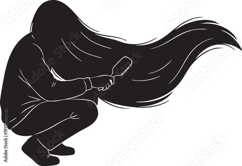 Side Profile Brushing Long Hair Fluid Wave Silhouettes