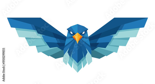 Geometric Blue Bird with Wings Spread.