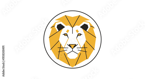 Geometric Lion Head Illustration in Circle.