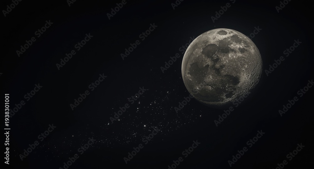 Fototapeta premium Dark cosmic background with AI rendered full moon surface view