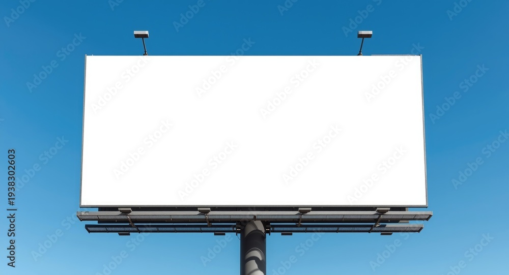 Obraz premium advertisement billboard with blank white screen framed by bright blue sky background