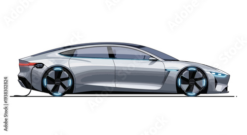 Electric car charging silver vehicle.