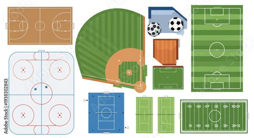 Collection of Various Sports Field Layouts and Designs.