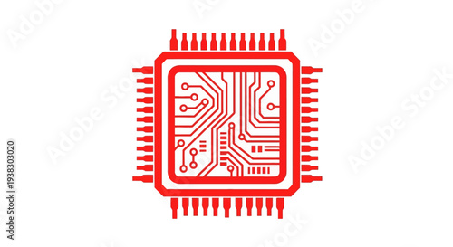 Red Electronic Microchip Circuit Board.