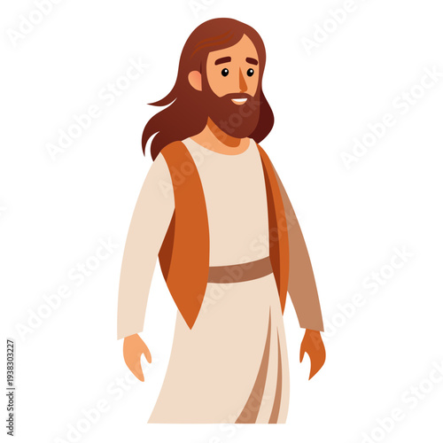 Full Body Jesus Christ Looking Forward Silhouette on White Background