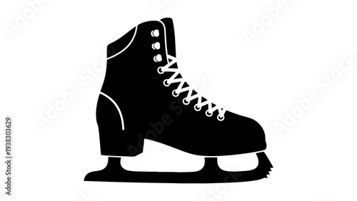 Vector illustration of black silhouette of an ice skate on on a transparent background