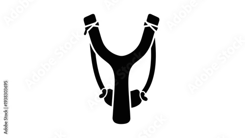 Vector illustration of black silhouette of a slingshot on a on a transparent background