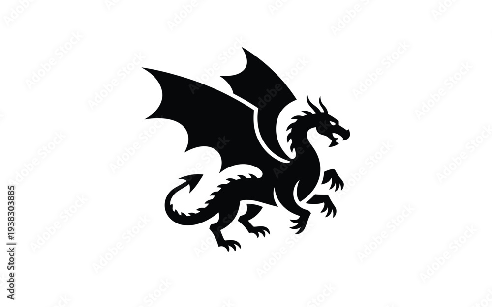 Obraz premium Black dragon silhouette with wings spread mythical creature symbol