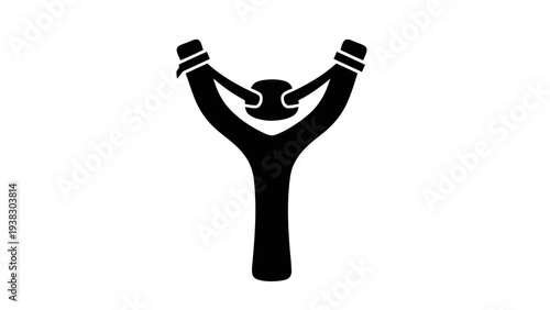 Vector illustration of black silhouette of a person stretching with both arms up overhead in a y shape on a transparent background