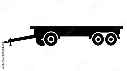 Vector illustration of black trailer with wheels on a transparent background