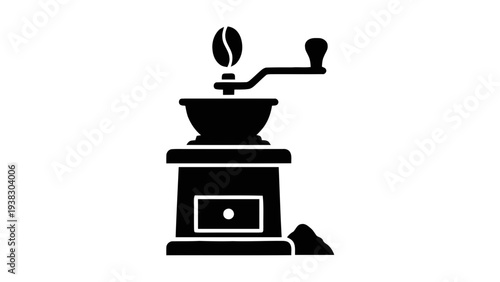 Vector illustration of black coffee grinder icon on on a transparent background
