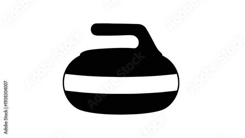 Vector illustration of black curling stone with a white stripe on a transparent background